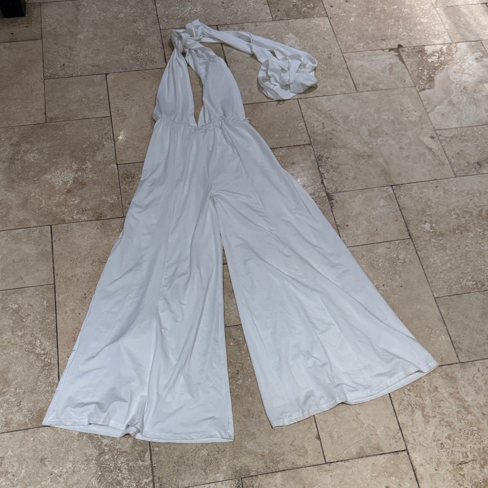 12th Tribe White Halter Jumpsuit